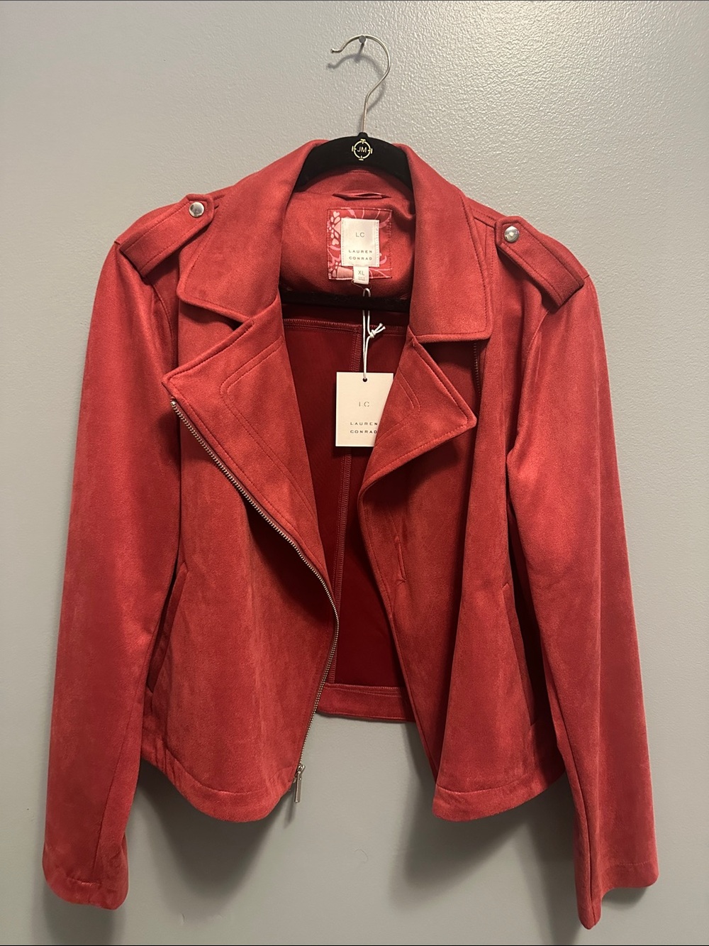 LC Lauren Conrad Red Suede Asymmetrical Moto Jacket